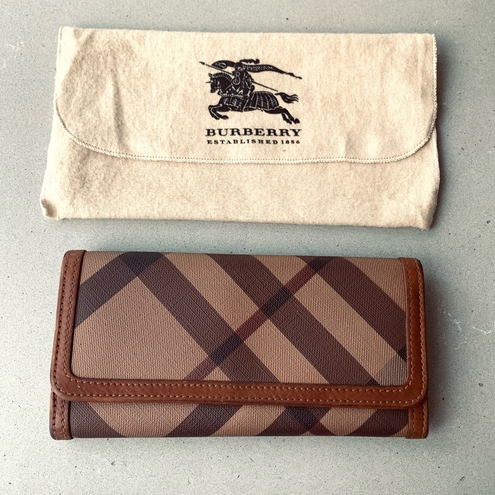 Burberry Brown Smoke Nova Check Leather Long Continental Wallet